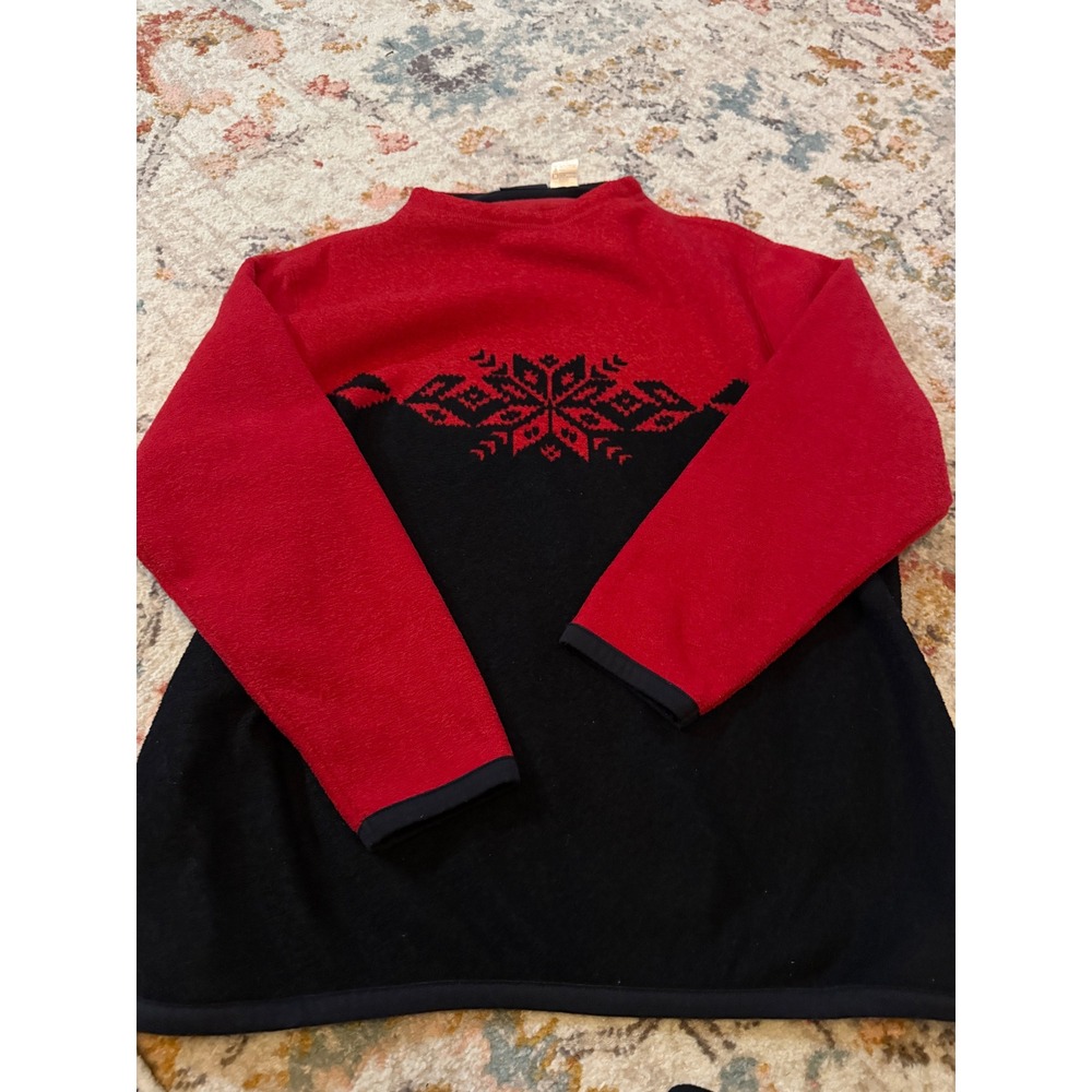 Vintage Catalina Red Black Snowflake Fleece Pullover XL 90s Winter Christmas
